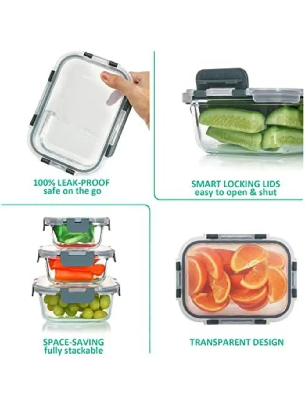 24-Piece Gray Glass Food Storage Containers Set with Lids - Airtight, BPA-Free